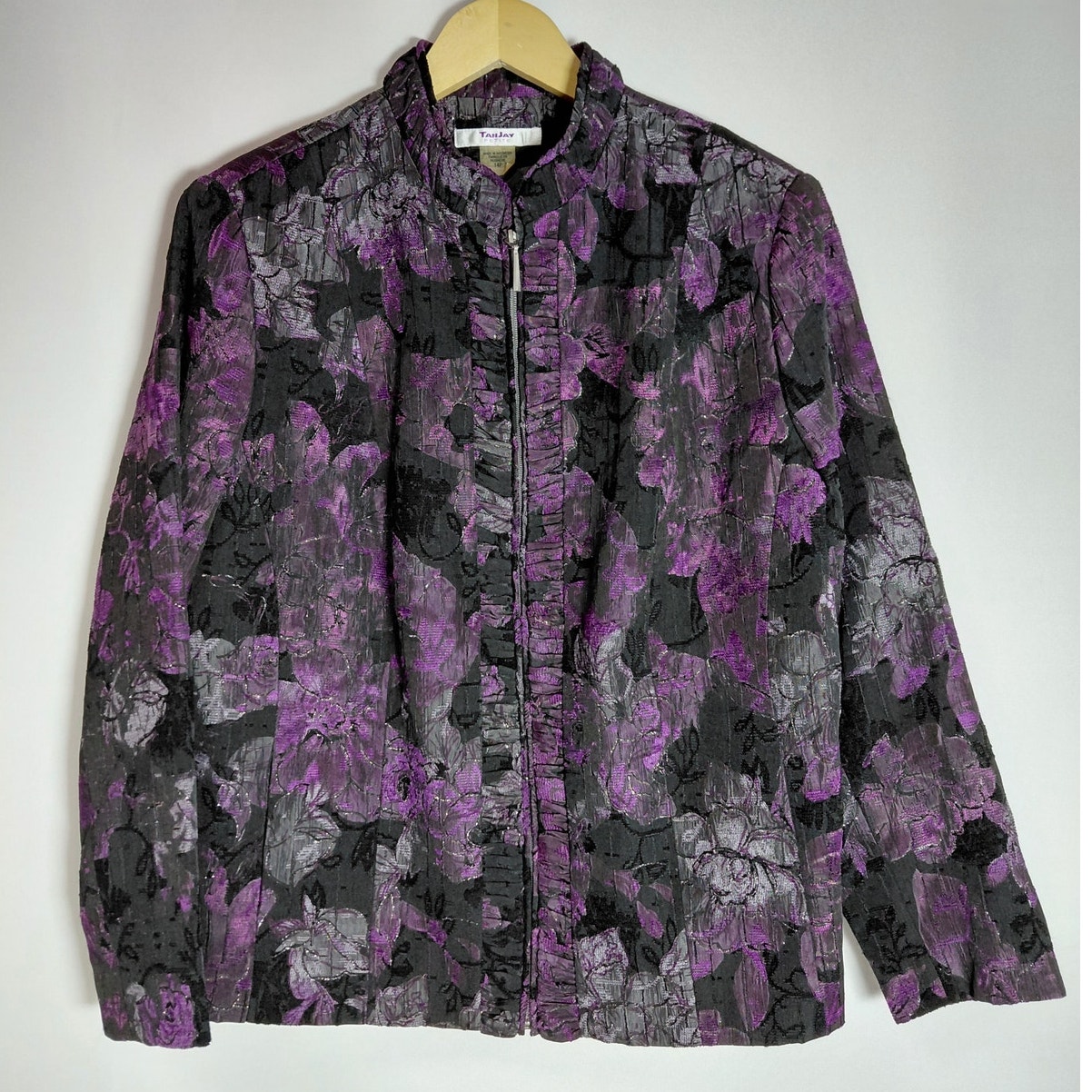 Tanjay Petite Floral Jacket Purple Long Sleeve Women Size 14p-See Measurements